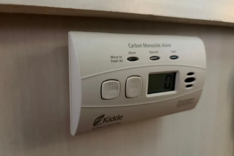 Slide: The Image of Carbon monoxide alarm on 1971 Chris-Craft 42 Commander boat interior wall. - 30