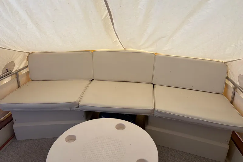 Slide: The Image of Cream-colored seating area on a 1971 Chris-Craft 42 Commander boat. - 9
