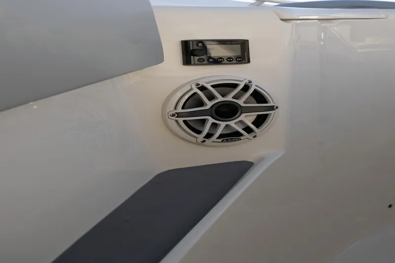 Slide: The Image of A speaker and control unit are embedded in the white wall of a boat. - 13