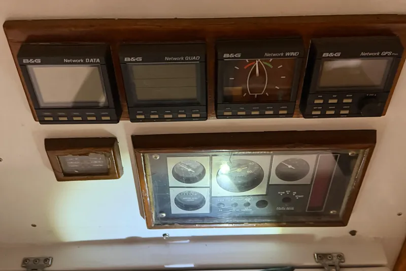 Slide: The Image of Instrumentation panel on a 1978 CSY 44 Center Cockpit sailboat, featuring B&G network displays. - 10