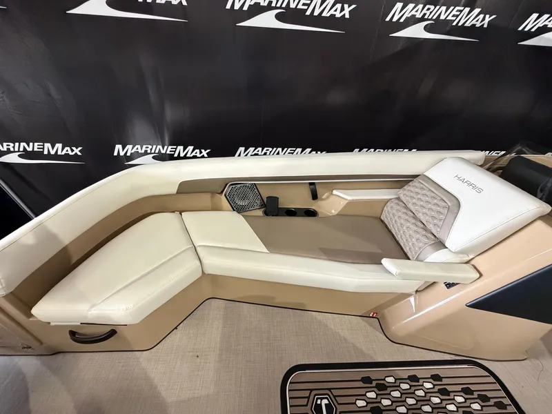 Slide: The Image of Interior view of a 2027 Harris 250CRW with beige and white upholstery. - 25