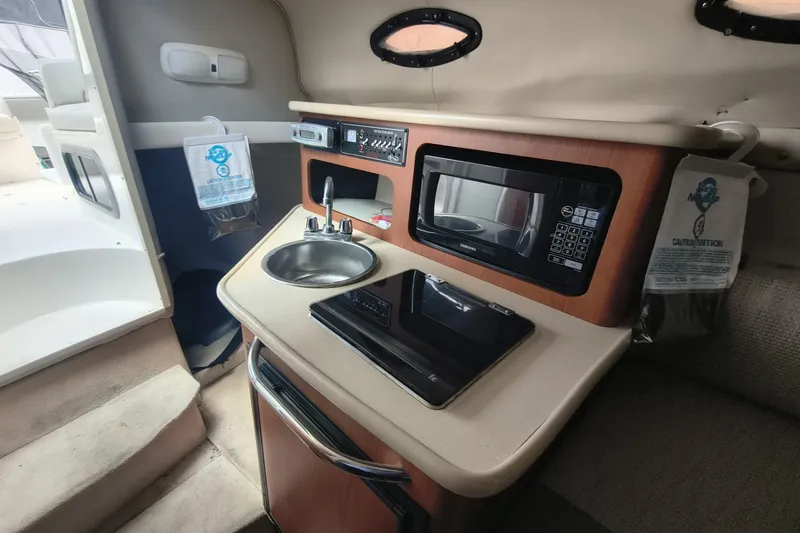 Slide: The Image of 2004 Chaparral Signature 240 cabin interior with kitchenette, sink, and microwave. - 11