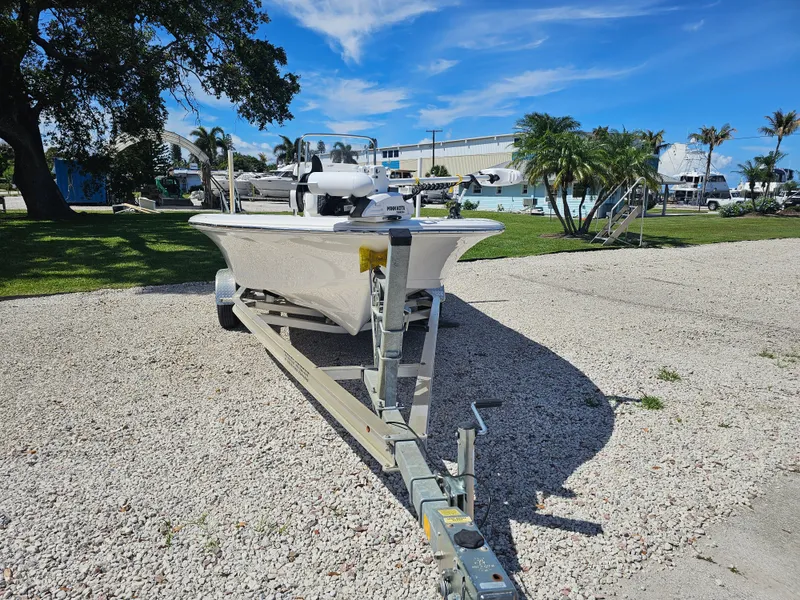 Slide: The Image of Tidewater Bay Max 1910 boat on trailer, 2025 model. - 2