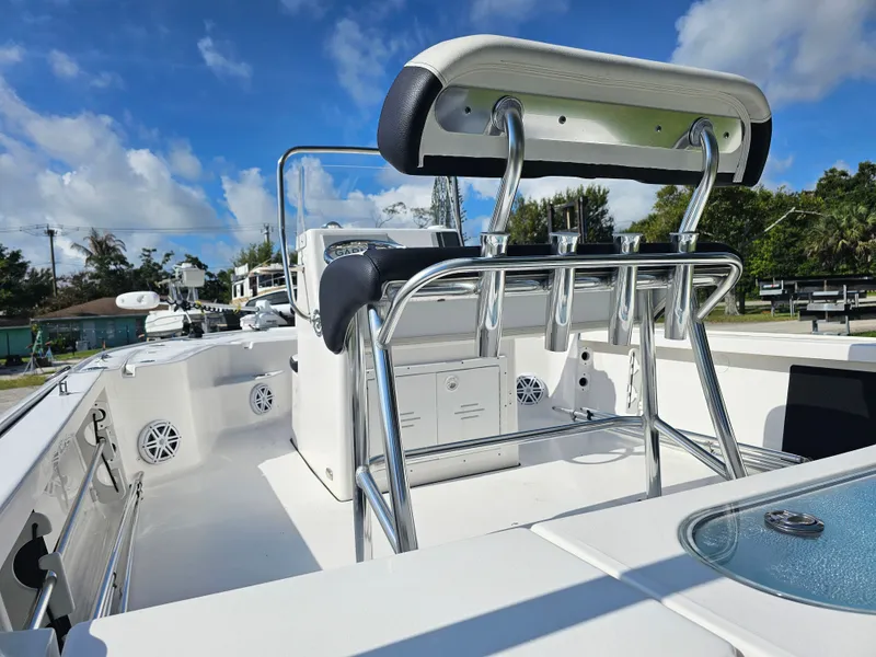 Slide: The Image of 2025 Tidewater Bay Max 1910 boat interior, shiny stainless steel fittings. - 6