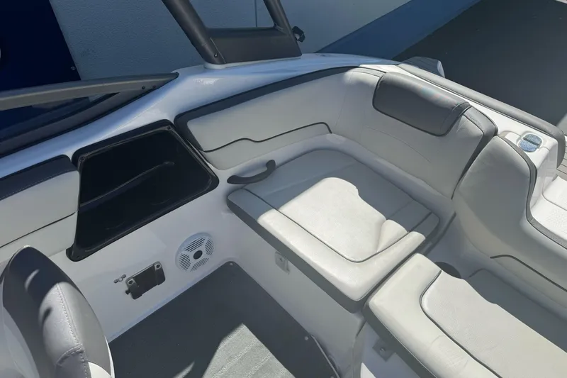 Slide: The Image of 2022 Yamaha Boats AR190 interior seating with sleek design and comfortable upholstery. - 24