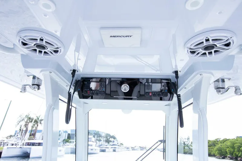 Slide: The Image of Interior view of a 2023 Freeman 28 boat with electronics. - 19