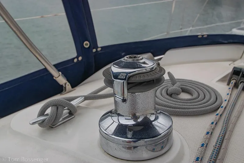 Slide: The Image of Sailboat deck with winch and coiled rope, Hunter 336, 1995 model. - 26
