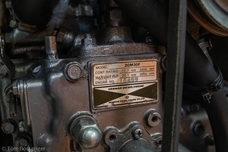 Slide: The Image of Close-up of a Yanmar diesel engine label on a 1995 Hunter 336 sailboat. - 34