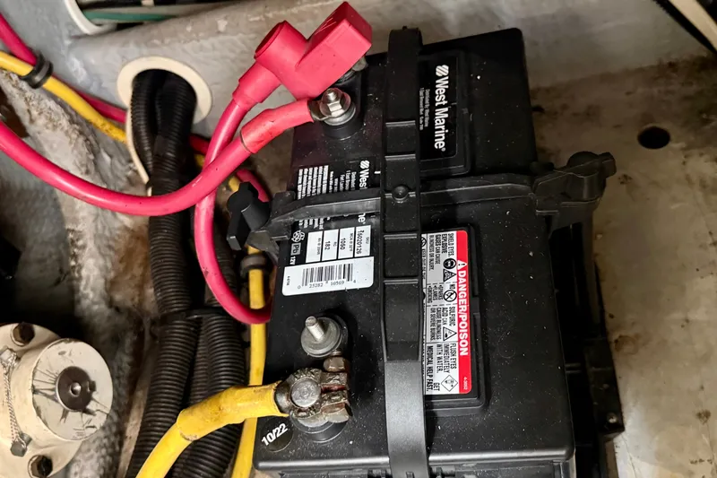 Slide: The Image of Marine battery installation in a 2000 Silverton 351 Sedan boat. - 49