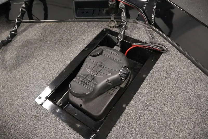Slide: The Image of 2024 Crestliner XFC 179 boat interior with trolling motor pedal and wiring. - 20