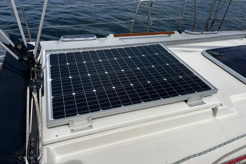Slide: The Image of Solar panel on 2004 Hanse 411 yacht deck, enhancing energy efficiency at sea. - 39
