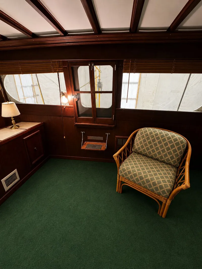 Slide: The Image of Interior of a 1951 Chris-Craft 50 Catalina with green carpet. - 17