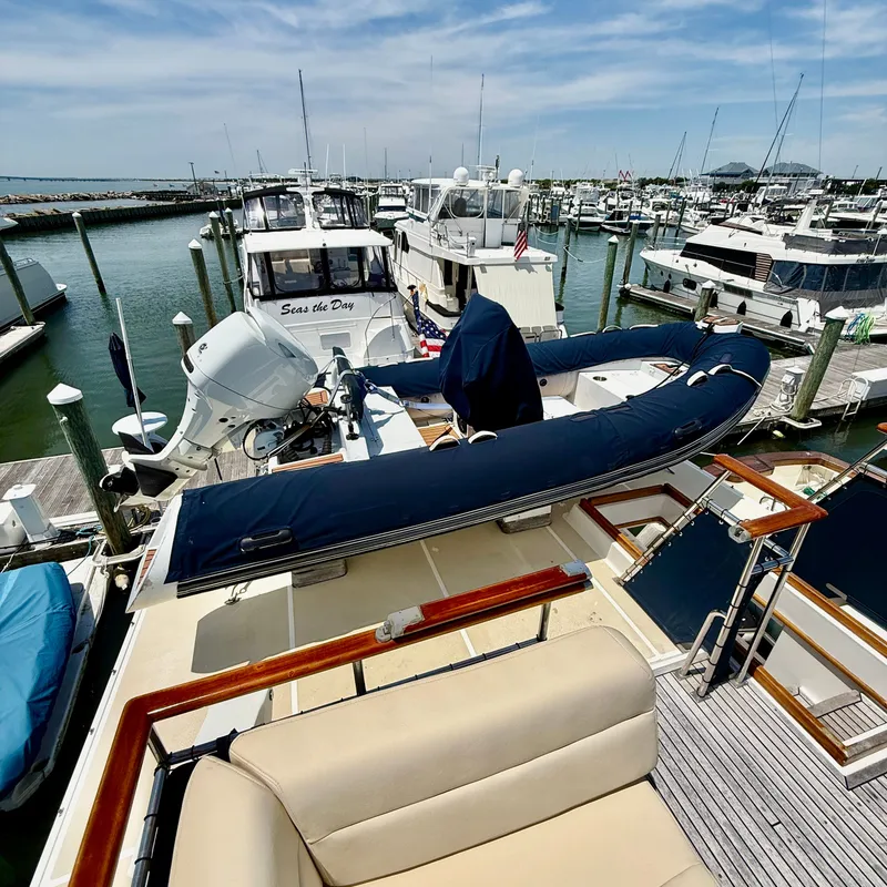 Slide: The Image of Grand Banks 52 Europa yacht in harbor, built in 1999. - 12