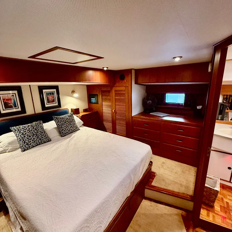 Slide: The Image of Luxurious bedroom on Grand Banks 52 Europa yacht, year 1999. - 2