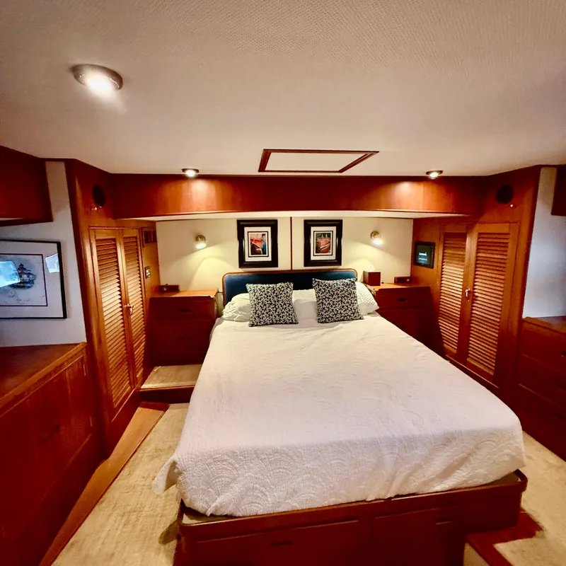 Slide: The Image of Luxurious bedroom on Grand Banks 52 Europa yacht, year 1999. - 20