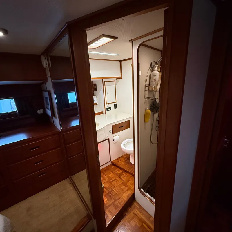 Slide: The Image of Interior of a 1999 Grand Banks 52 Europa yacht featuring a bathroom. - 23
