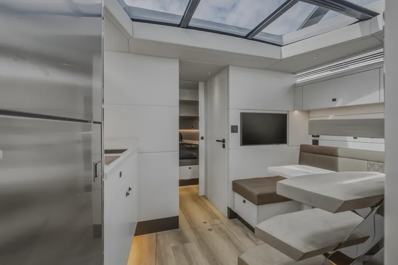 Slide: The Image of Luxurious interior of 2022 Steeler Bronson 50 yacht with modern design and skylight. - 67