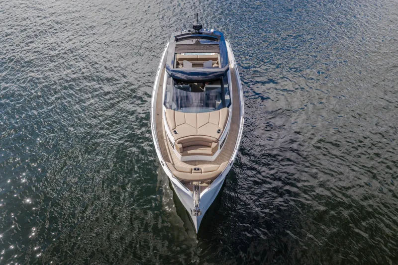 Slide: The Image of 2022 Steeler Bronson 50 yacht on calm water, aerial view. - 8