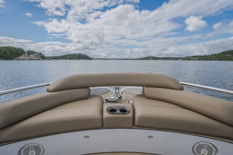 Slide: The Image of Bow view from 2022 Steeler Bronson 50 yacht on a serene lake. - 49
