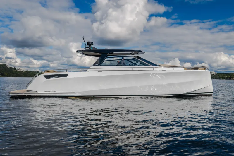 The Image of 2022 Steeler Bronson 50 yacht on calm water under a cloudy sky. - 0