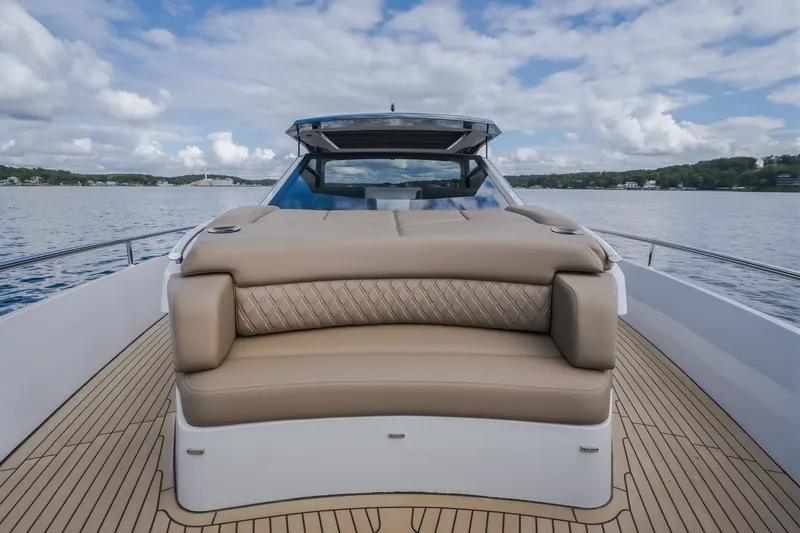 Slide: The Image of Luxurious 2022 Steeler Bronson 50 yacht with elegant seating on open water. - 51