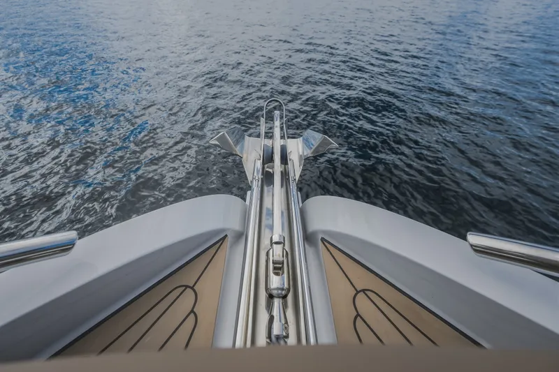 Slide: The Image of Bow view of 2022 Steeler Bronson 50 yacht on calm water. - 50