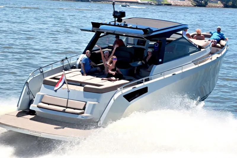 Slide: The Image of Luxury Steeler Bronzon 50 yacht cruising with passengers, 2022 model on open water. - 5