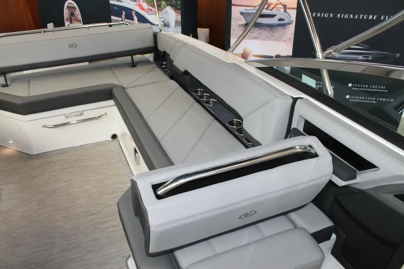 Slide: The Image of Luxurious interior of 2023 Cobalt R8 boat with sleek seating and cup holders. - 19