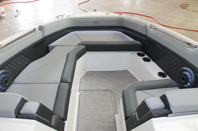 Slide: The Image of Luxurious interior of 2023 Cobalt R8 boat with sleek seating and modern design. - 28