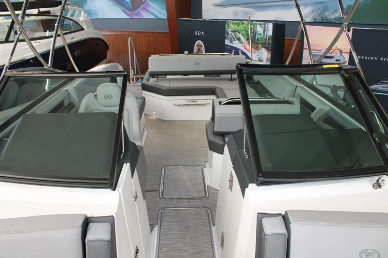 Slide: The Image of 2023 Cobalt R8 boat interior with sleek seating and modern design. - 30