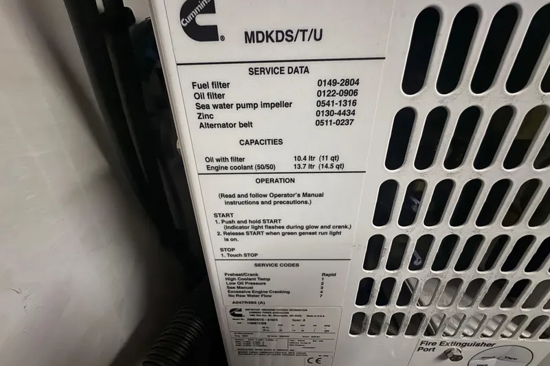 Slide: The Image of Cummins generator service data on a 2016 Sea Ray L590 Fly yacht. - 12