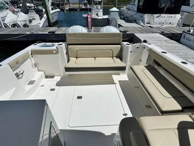 Slide: The Image of Interior of a 2021 Pursuit 326 DC yacht at the dock. - 15