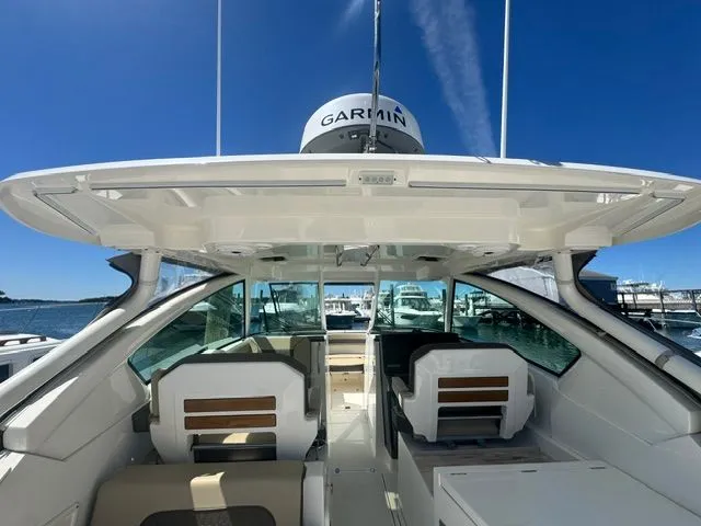 Slide: The Image of Interior view of a 2021 Pursuit 326 DC boat with Garmin equipment. - 20