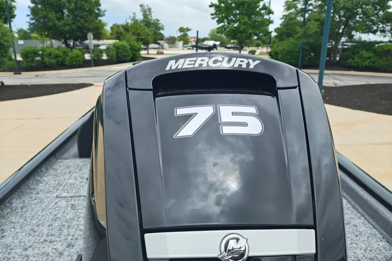 Slide: The Image of Mercury 75 engine on 2026 Tracker Pro Team 175 boat, outdoor setting. - 4