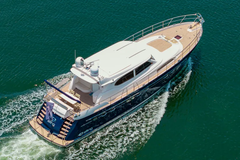 Slide: The Image of Elling E6 2020 on the water, featuring sleek design and spacious deck. - 3