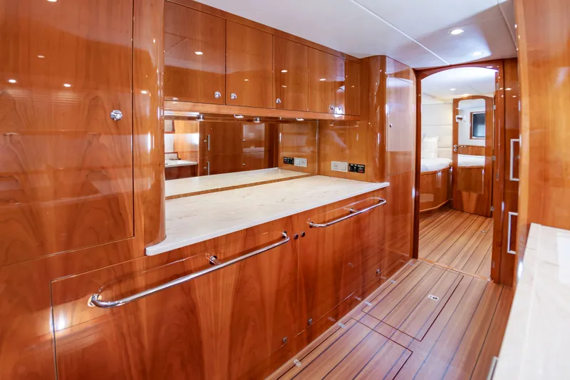Slide: The Image of Luxurious interior of an Elling E6 yacht with wood paneling and elegant lighting. - 31