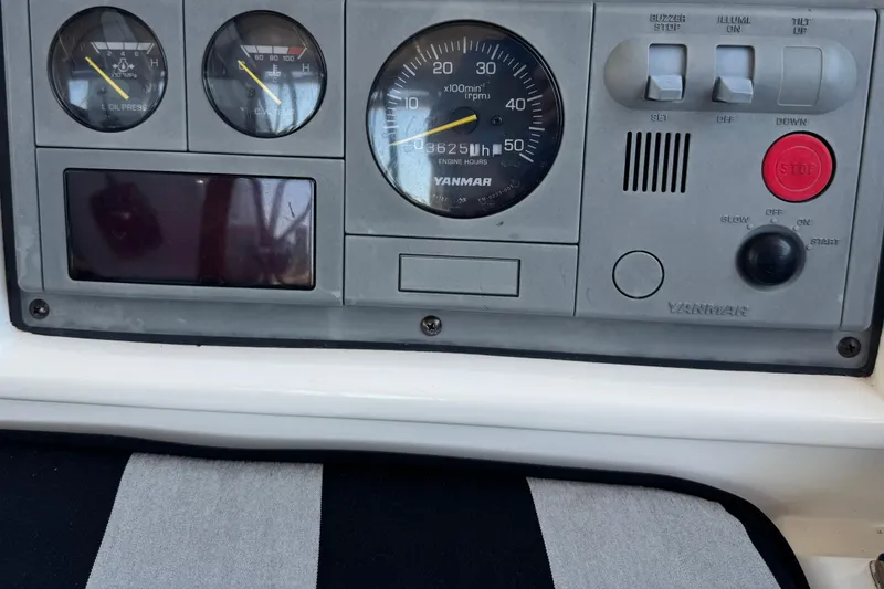 Slide: The Image of Control panel of a 2007 Hylas H49 yacht with Yanmar engine gauges. - 75