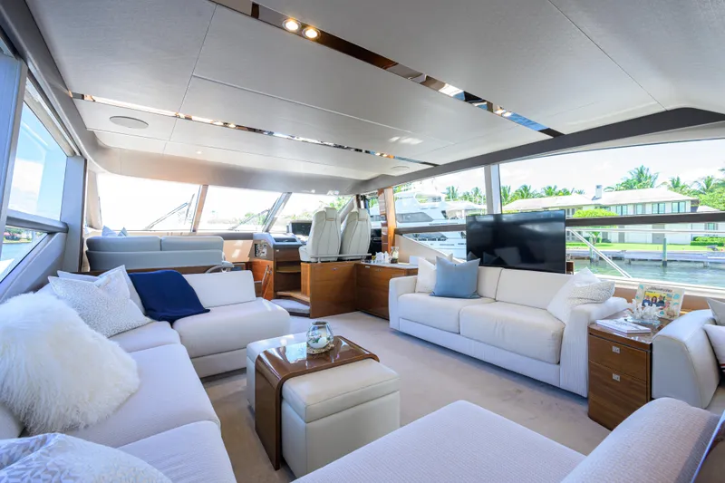 Slide: The Image of Luxurious interior of 2020 Princess F70 yacht with elegant seating and large windows. - 1