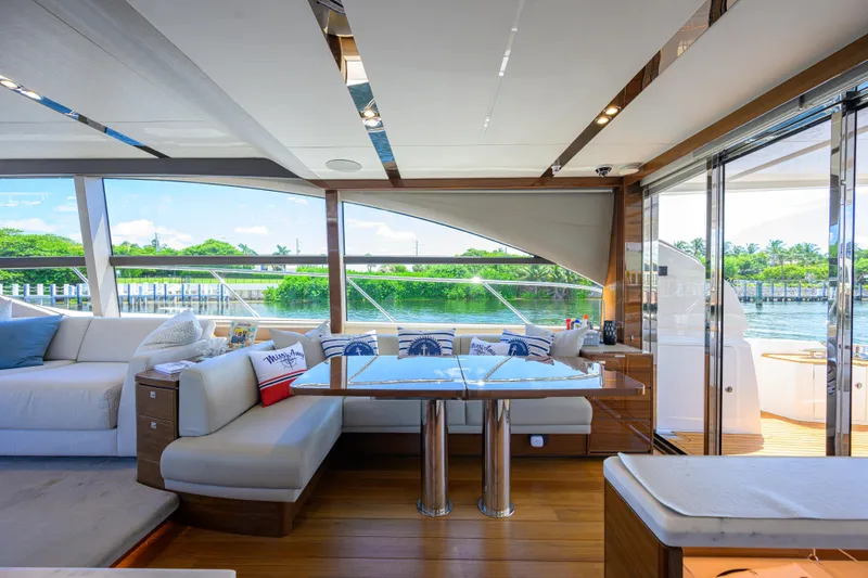 Slide: The Image of Luxurious interior of 2020 Princess F70 yacht with elegant seating and scenic views. - 32