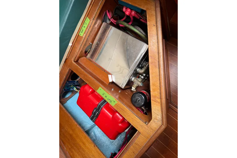 Slide: The Image of Interior view of 1989 Sabre 34 MK II sailboat engine compartment. - 16