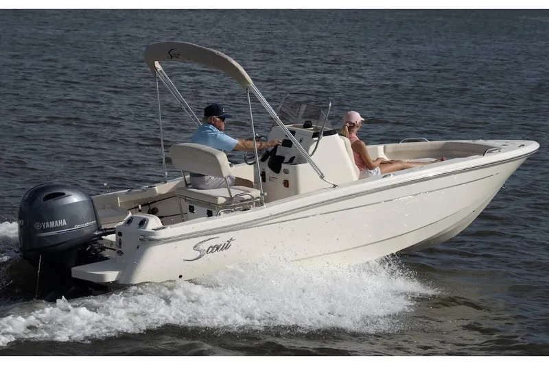 The Image of Manufacturer Provided Image: 2026 Scout 188 Sportfish boat cruising on water with Yamaha engine. - 14