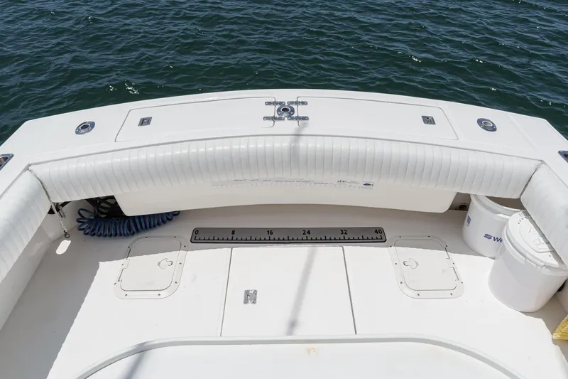 Slide: The Image of 1999 Albemarle 290 Express Fisherman boat deck with seating and ocean view. - 27