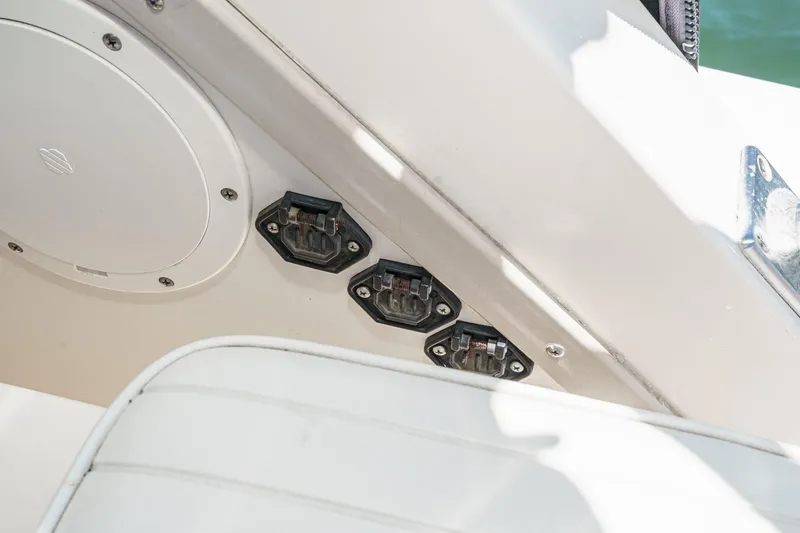 Slide: The Image of 1999 Albemarle 290 Express Fisherman boat interior detail with speaker and electrical outlets. - 48