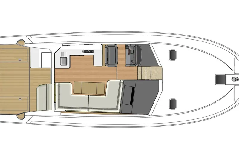 Slide: The Image of Top view layout of 2018 Riviera 445 SUV yacht interior, featuring seating and galley area - 34