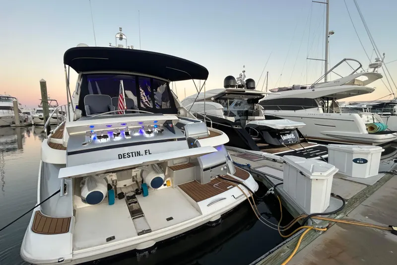 Slide: The Image of 2009 Fairline Targa 52 yacht docked in marina at sunset, Destin, FL. - 8