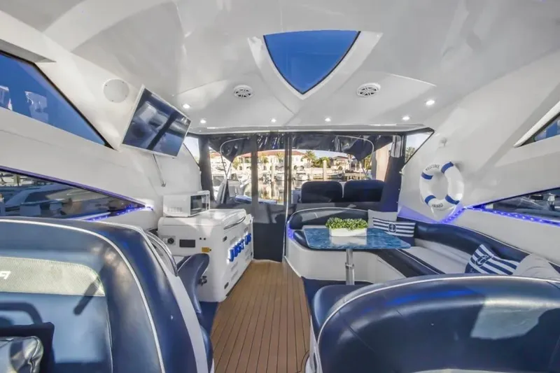 Slide: The Image of Luxurious interior of 2009 Fairline Targa 52 yacht with modern seating and decor. - 9