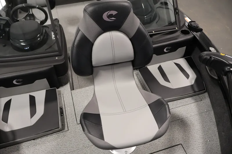 Slide: The Image of 2026 Crestliner 1850 Super Hawk WT JS boat interior with sleek seating and modern design. - 16