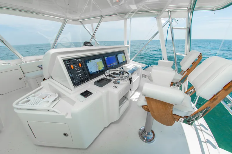Slide: The Image of Interior of 2008 Bertram 510 Convertible yacht on the ocean. - 10