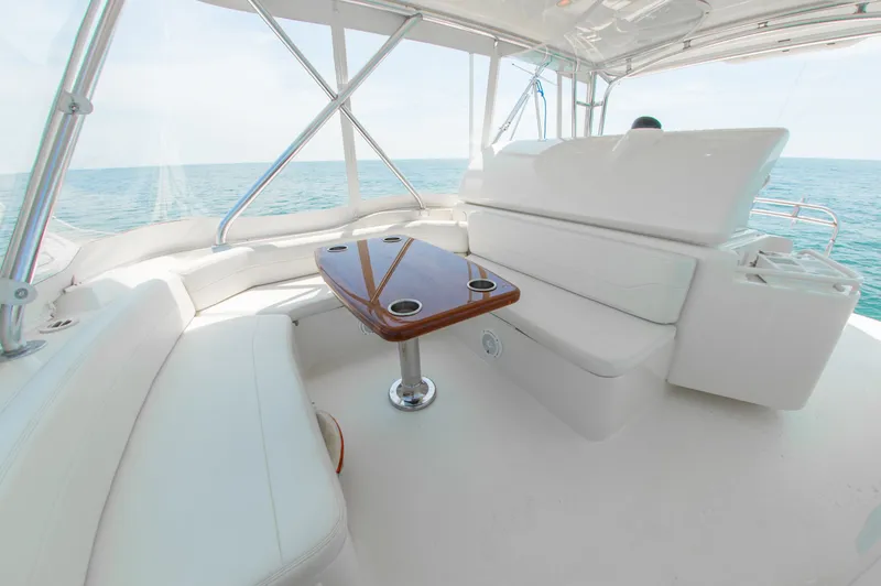 Slide: The Image of Interior of a 2008 Bertram 510 Convertible yacht on the water. - 12