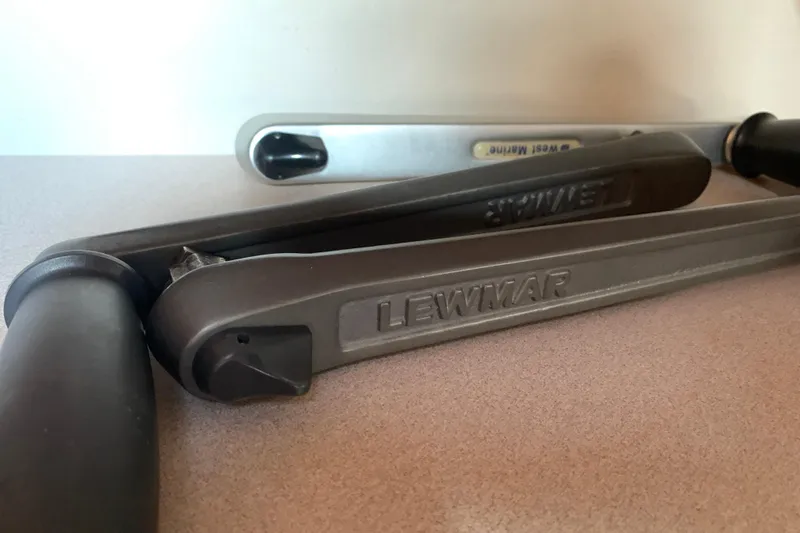 Slide: The Image of Lewmar winch handles on a 1994 Caliber Cutter Rig sailboat. - 25